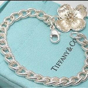 Tiffany & Co. Silver Auth Rare Vintage Dogwood Flower Charm Bracelet w/Box & Bag
